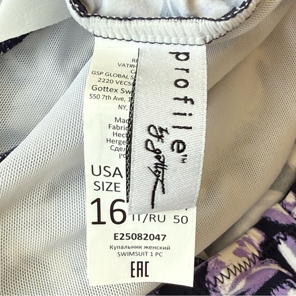 Profile by Gottex Printed Bandeau Swimdress Size 16 Navy - Picture 7 of 11